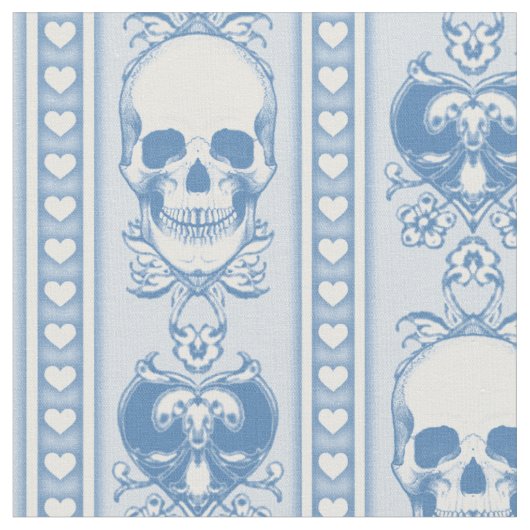Barocke Skull Strip Muster Blaue Stoffe (Nahaufnahme)
