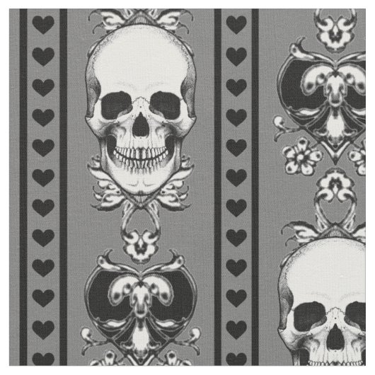 Barocke Skull Strip Muster Grau Stoff (Nahaufnahme)