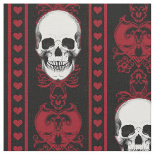 Barocke Skull Strip Muster Red Black Stoff
