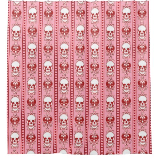 Barocke Skull Strip Muster Rosa Duschvorhang (Vorderseite)