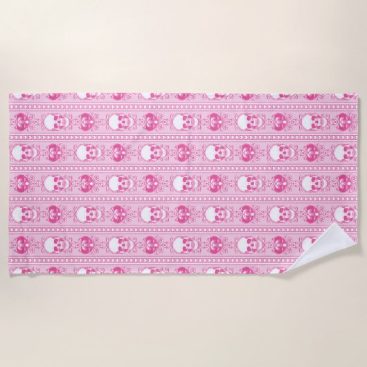 Barocke Skull Strip Muster Rosa Strandtuch (Vorderseite)