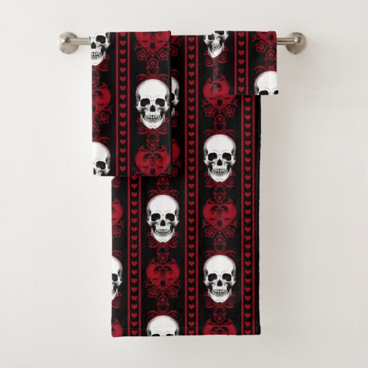 Barocke Skull Strip Muster Rot Badhandtuch Set (Insitu)