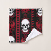 Barocke Skull Strip Muster Rot Badhandtuch Set (Waschlappen)