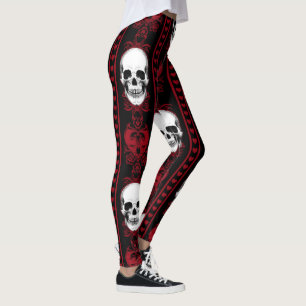 Barocke Skull Strip Muster Rot Leggings