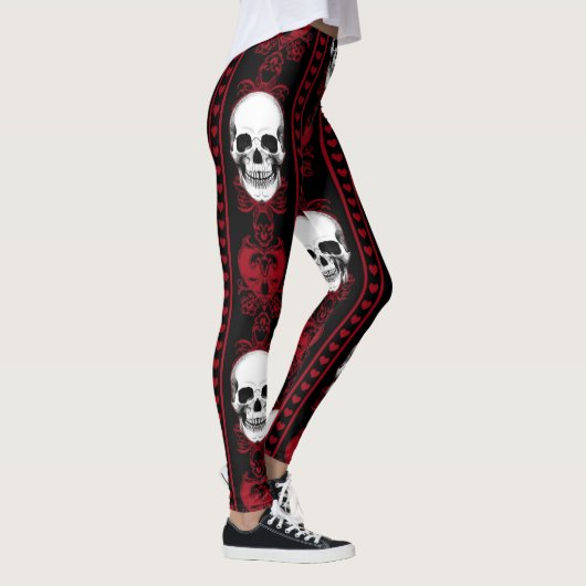 Barocke Skull Strip Muster Rot Leggings (Rechts)
