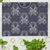 barocke Stil Blumenmuster der Marine. Monogrammm. Geschirrtuch (Gefaltet)