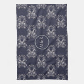 barocke Stil Blumenmuster der Marine. Monogrammm. Geschirrtuch (Vertikal)