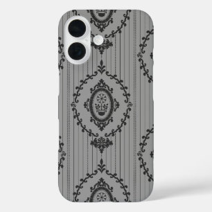 Barocke Tapete Grau iPhone 16 Hülle