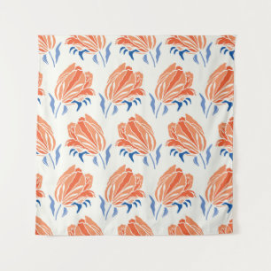 Barocke Tulip: Botanischer Vintager Linocut Wandteppich