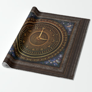 Barocke viktorianische Uhr braun blau Steampunk Geschenkpapier
