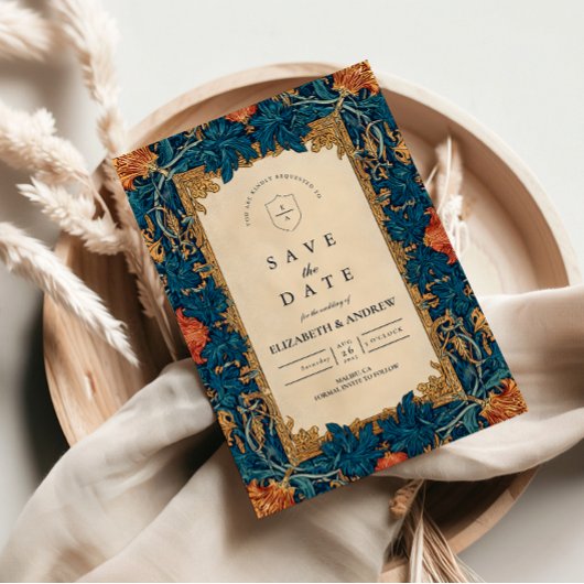 Barocke Vintage-Hochzeit mit Blumenmotiv Save The Date