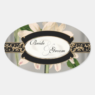 Barocke Vintage-Lilien-Gold-Formale-Geschenkanhäng Ovaler Aufkleber