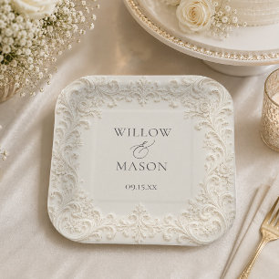 Barocke Vintage-Rollen-Blumen-Hochzeit Pappteller