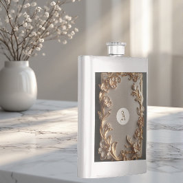 Barocke Vintage-Topographie Metallic Elfenbein-Mon Flachmann
