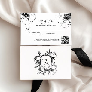 Barocke Vintage-Wappenkranz-Monogramm-QR-Code-Hoch RSVP Karte