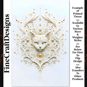 Barocke, weiße und goldene Wirkung Katze AU6 Decou Seidenpapier