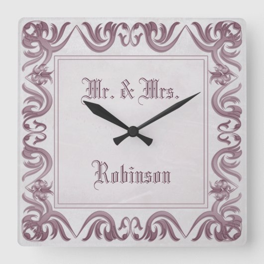 Barocker Art-Schmutzrahmen. Text Quadratische Wanduhr (Vorderseite)