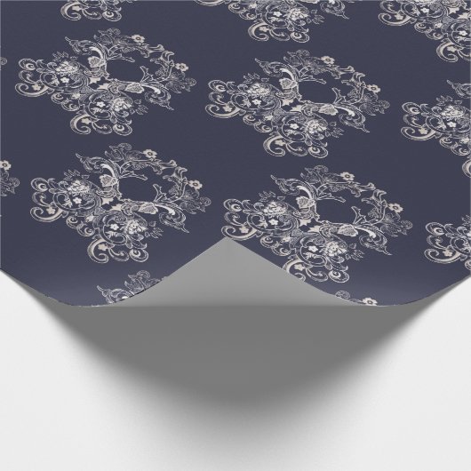 barocker Blumen-Navy-Muster. Geschenkpapier (Ecke)