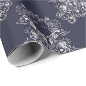 barocker Blumen-Navy-Muster. Geschenkpapier (Rolleneckpunkt)