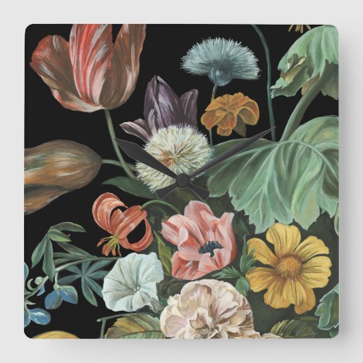 Barockes Blumen - Blumenstrauß der Blumen Quadratische Wanduhr (Vorderseite)