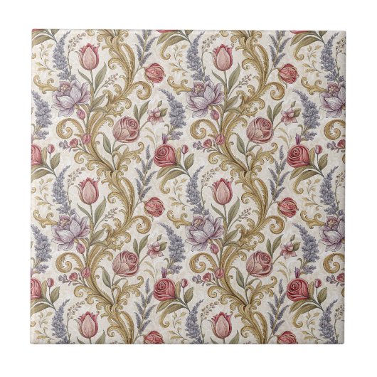 Barockes Blumen-Damaskus-Designmuster in aufwendig Fliese (Vorderseite)