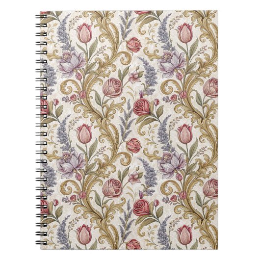 Barockes Blumen-Damaskus-Designmuster in aufwendig Notizblock (Vorderseite)