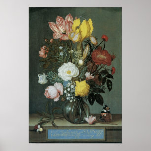 Barockes Blumenbouquet in Glasvase Poster