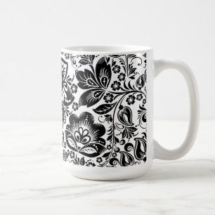 Barockes Blumenmuster auf Schwarz und Weiß Kaffeetasse