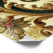 Barockes Blumenmuster mit Gold, Rot, Grün A Poster (Ecke)