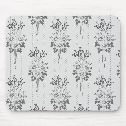 Barockes Blumenmuster mit grauer Umrandung Mousepad (Vorne)