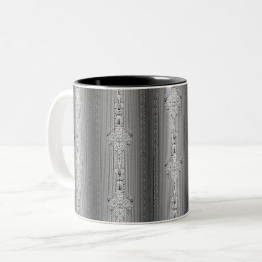 Barockes Blumenmuster mit Rand graue Kaffeetasse (Vorderseite Links)