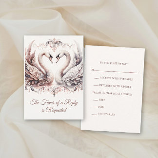 Barockes Erbstück Schwan Antik Staubrose Hochzeit RSVP Karte