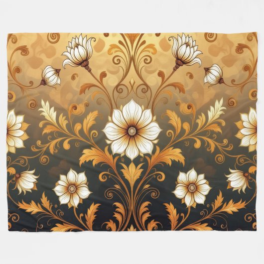 "Barockes Ornament-Muster in Gold und Schwarz"7 Fleecedecke (Vorderseite (Horizontal))