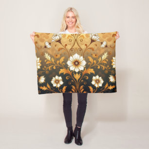 "Barockes Ornament-Muster in Gold und Schwarz"7 Fleecedecke