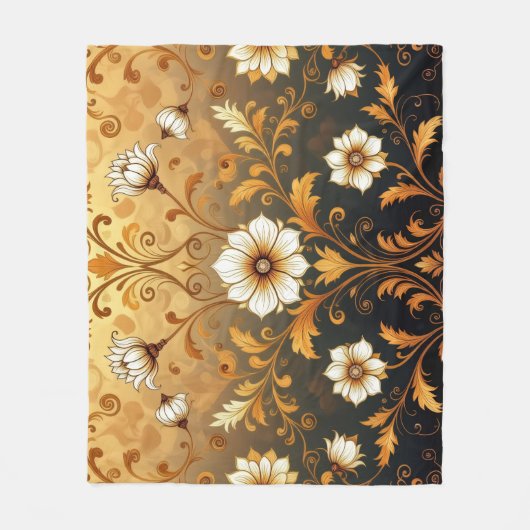 "Barockes Ornament-Muster in Gold und Schwarz"7 Fleecedecke (Vorderseite)