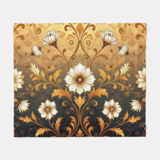 "Barockes Ornament-Muster in Gold und Schwarz"7 Fleecedecke (Vorderseite (Horizontal))