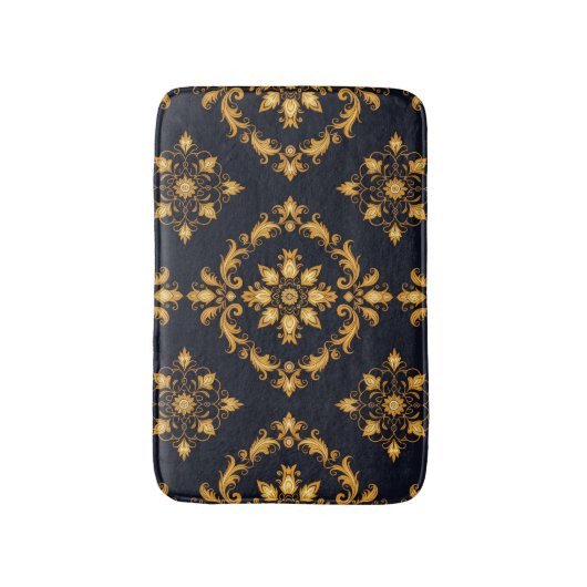 "Barockes Ornament-Muster in Gold und Schwarz" Badematte (Vorderseite Vertikal)
