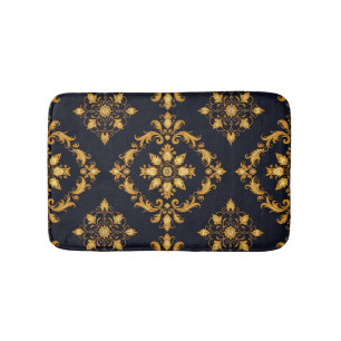 "Barockes Ornament-Muster in Gold und Schwarz" Badematte