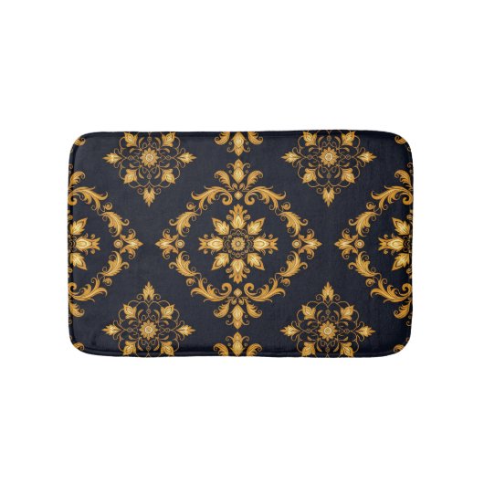 "Barockes Ornament-Muster in Gold und Schwarz" Badematte (Vorderseite)