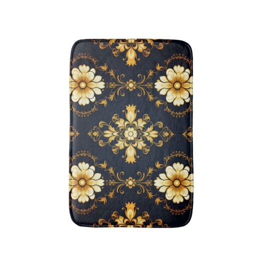"Barockes Ornament-Muster in Gold und Schwarz" Badematte (Vorderseite Vertikal)