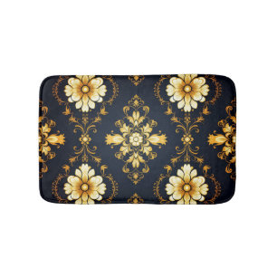 "Barockes Ornament-Muster in Gold und Schwarz" Badematte