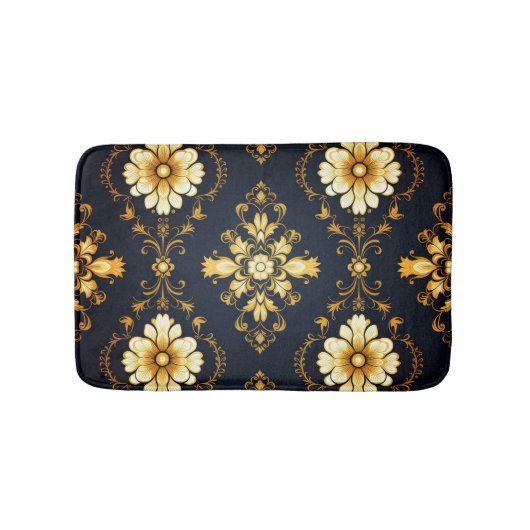 "Barockes Ornament-Muster in Gold und Schwarz" Badematte (Vorderseite)