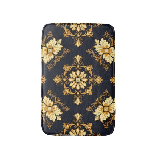 "Barockes Ornament-Muster in Gold und Schwarz" Dec Badematte (Vorderseite Vertikal)