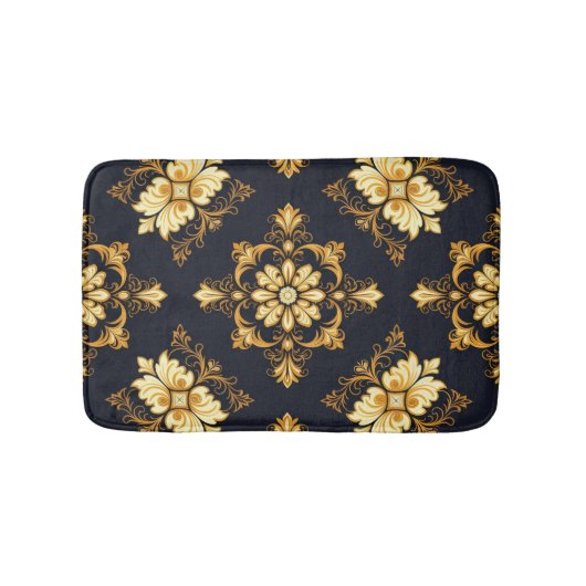 "Barockes Ornament-Muster in Gold und Schwarz" Dec Badematte (Vorderseite)