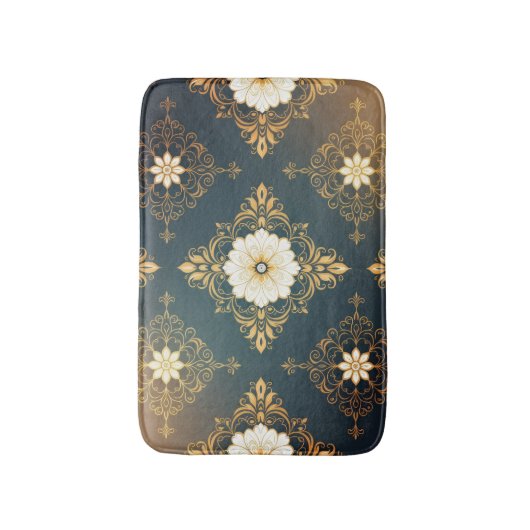 "Barockes Ornament-Muster in Gold und Schwarz" Dec Badematte (Vorderseite Vertikal)