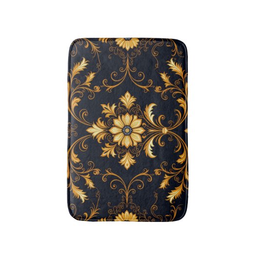 "Barockes Ornament-Muster in Gold und Schwarz" Dec Badematte (Vorderseite Vertikal)