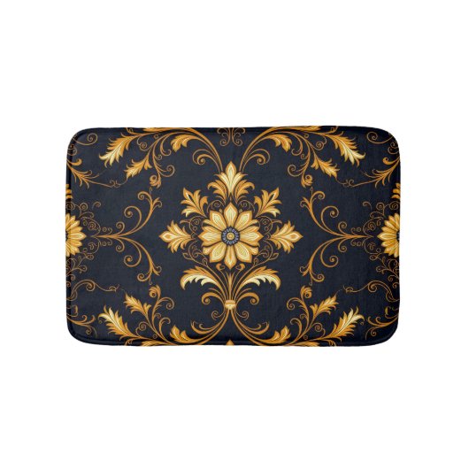 "Barockes Ornament-Muster in Gold und Schwarz" Dec Badematte (Vorderseite)