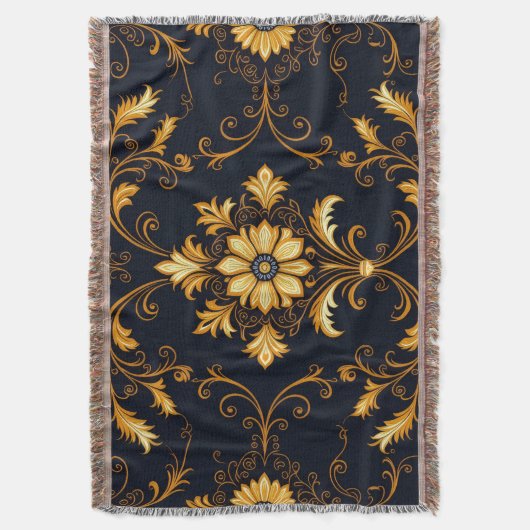 "Barockes Ornament-Muster in Gold und Schwarz" Dec Decke (Vorderseite Vertikal)