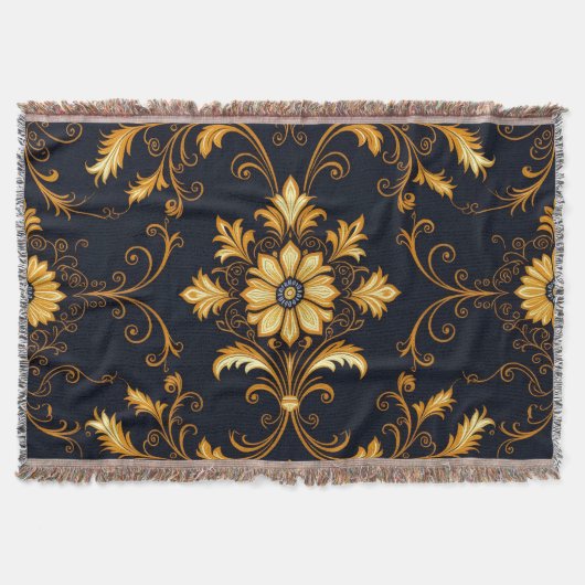 "Barockes Ornament-Muster in Gold und Schwarz" Dec Decke (Vorderseite)