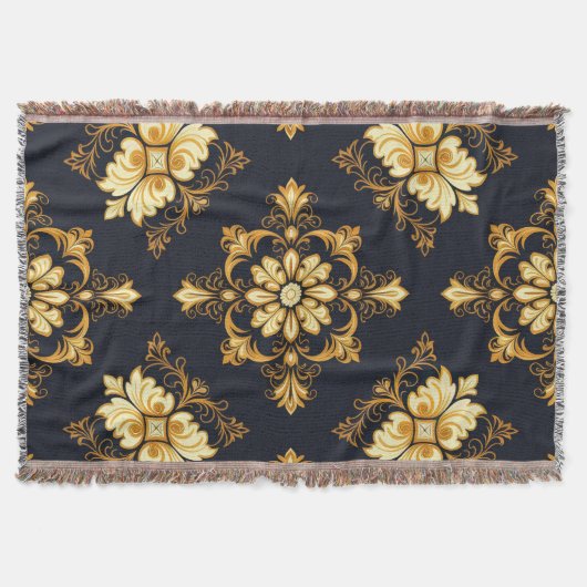 "Barockes Ornament-Muster in Gold und Schwarz" Dec Decke (Vorderseite)